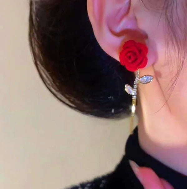 Red Velvet Rose Earrings