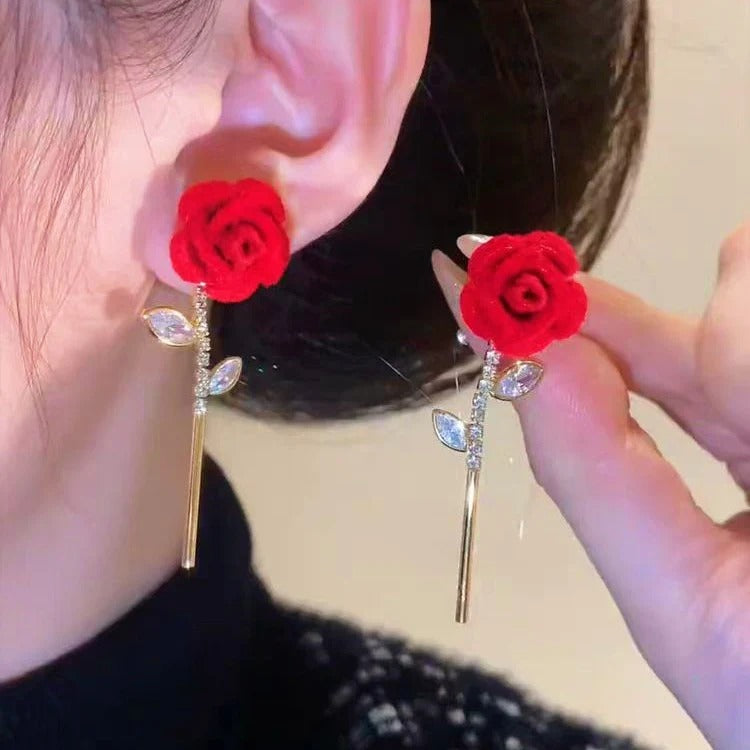 Red Velvet Rose Earrings