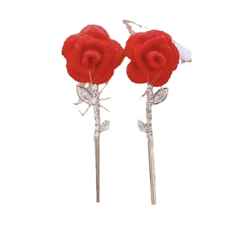 Red Velvet Rose Earrings