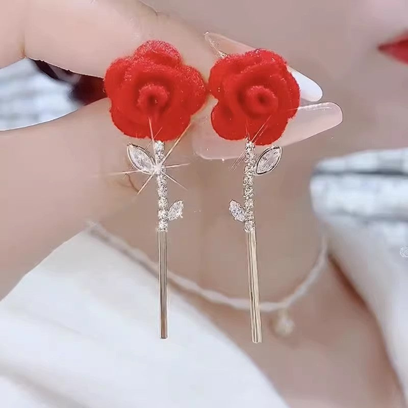 Red Velvet Rose Earrings