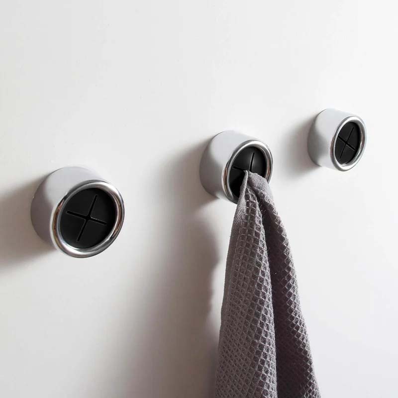 Round Adhesive Push Towel Hooks for Kitchen