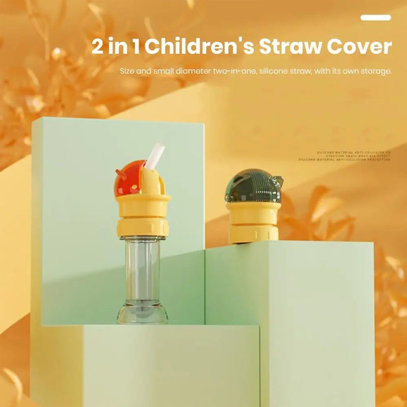 Reusable children's beverage water bottle straw lid