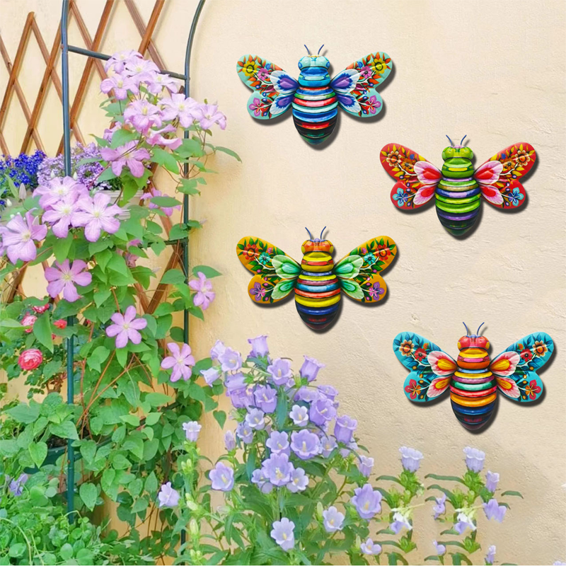 Iron Bee Art Sculpture Hanging Wall Decorations for Garden