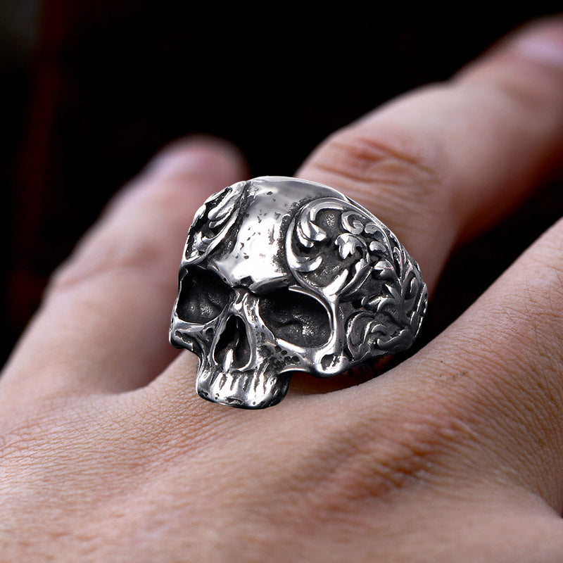 Punk style titanium skull ring