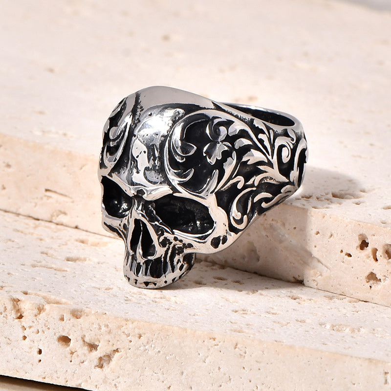 Punk style titanium skull ring