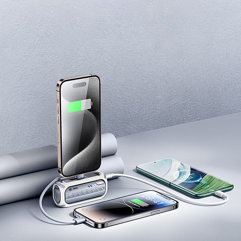 Fast charging rotating power bank with built-in cable