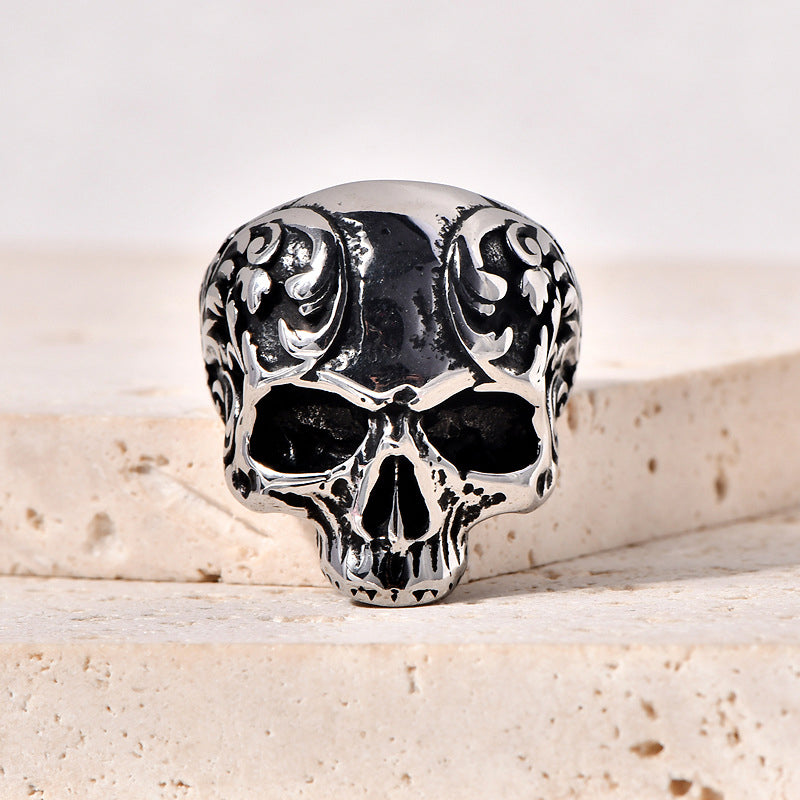 Punk style titanium skull ring