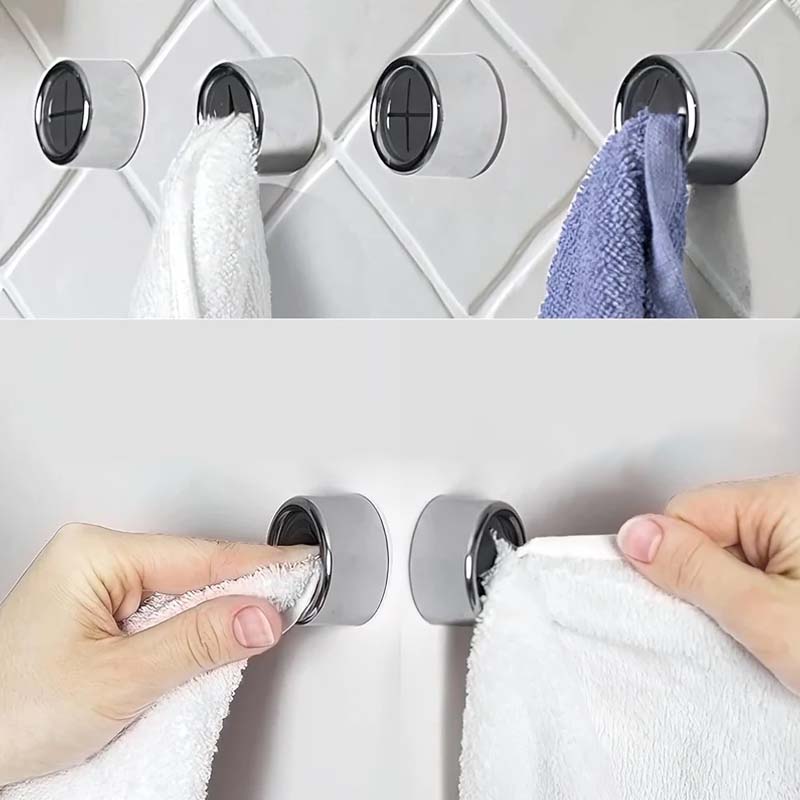 Round Adhesive Push Towel Hooks for Kitchen