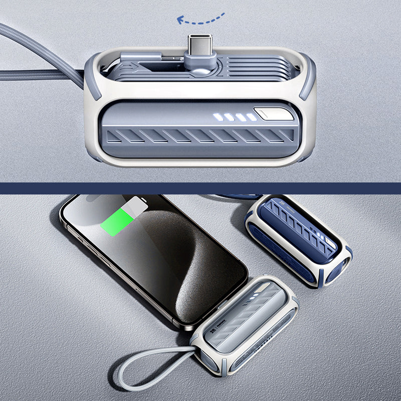 Fast charging rotating power bank with built-in cable