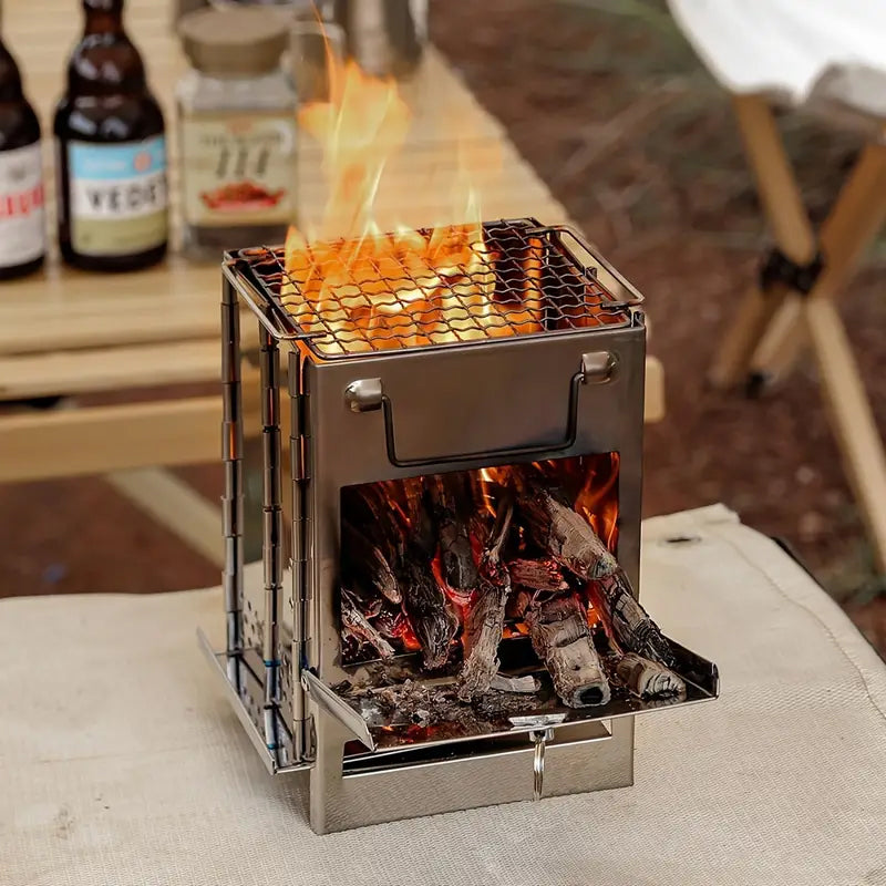 Outdoor Folding Wood Stove Mini Stainless Steel Barbecue Camping Picnic