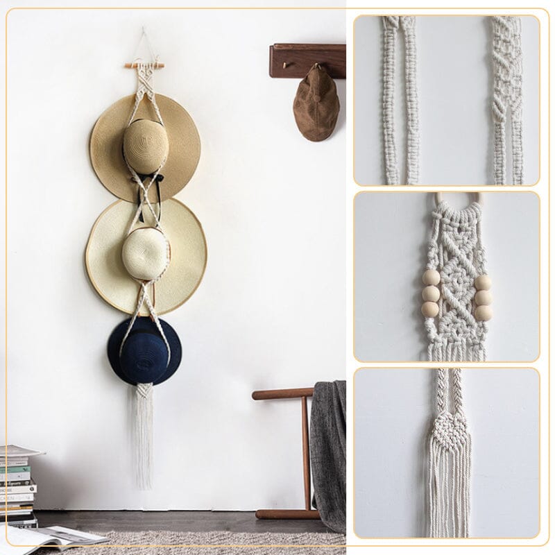 Handmade Linen Decorative Boho Hat Rack For Wall Hanging