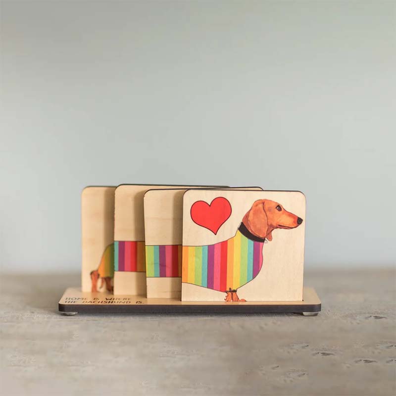 Dachshund Wood Coaster Set