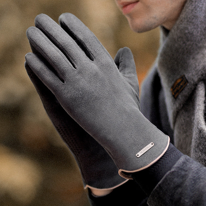 Warm touch screen anti-slip thickened suede gloves