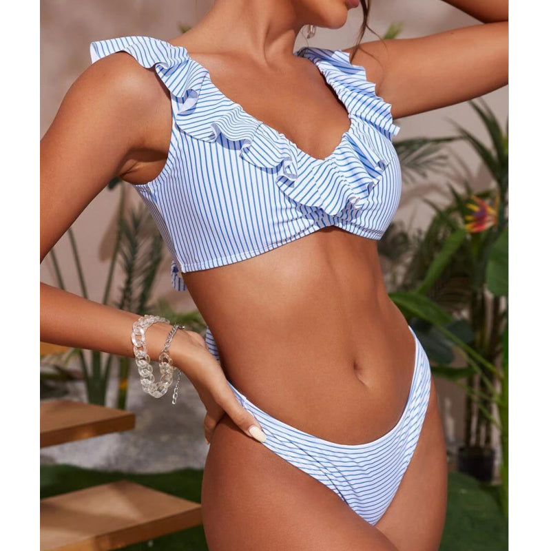 Striped Ruffle Two-piece Swimsuit
