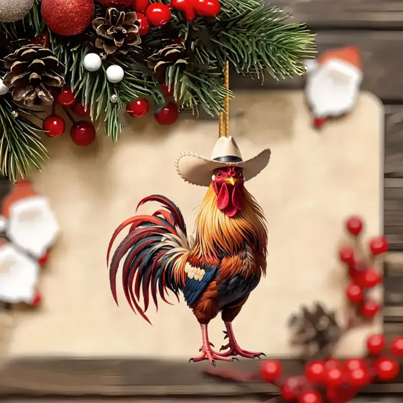 Cowboy Rooster Arcylic Ornament - Gift For Farm Ornament Decor