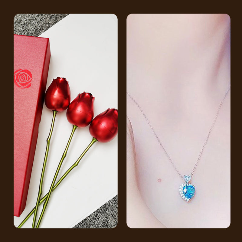 Blue and Red zicron ring necklace and earrings gift box
