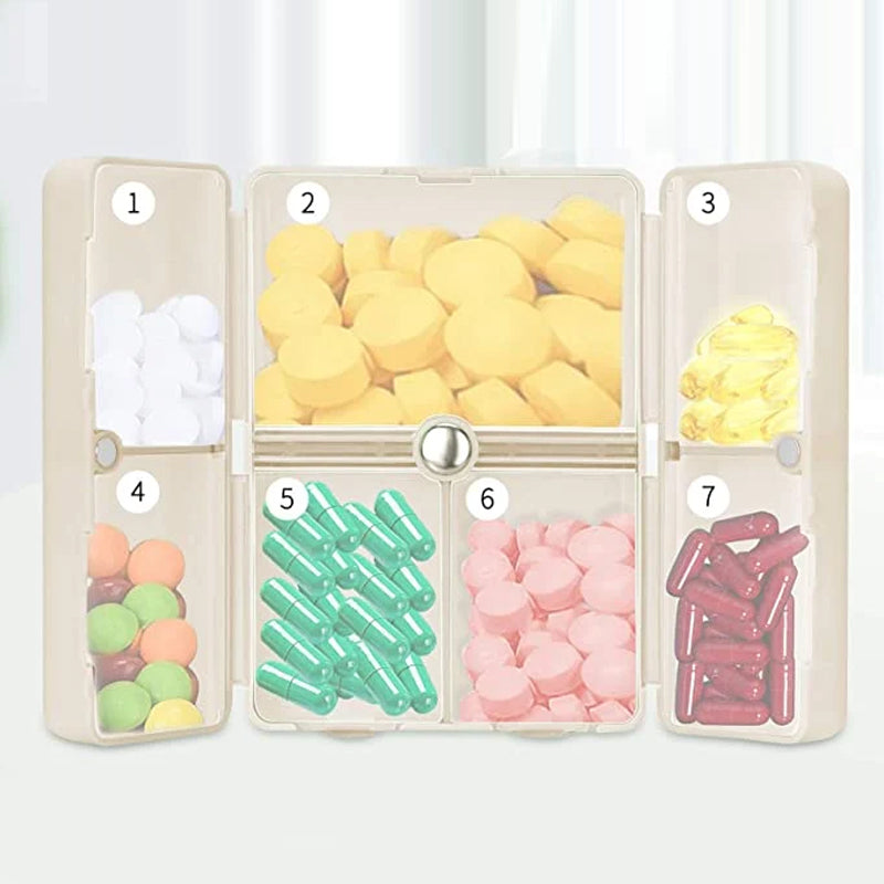 Portable magnetic Pill Case with 7 Compartments