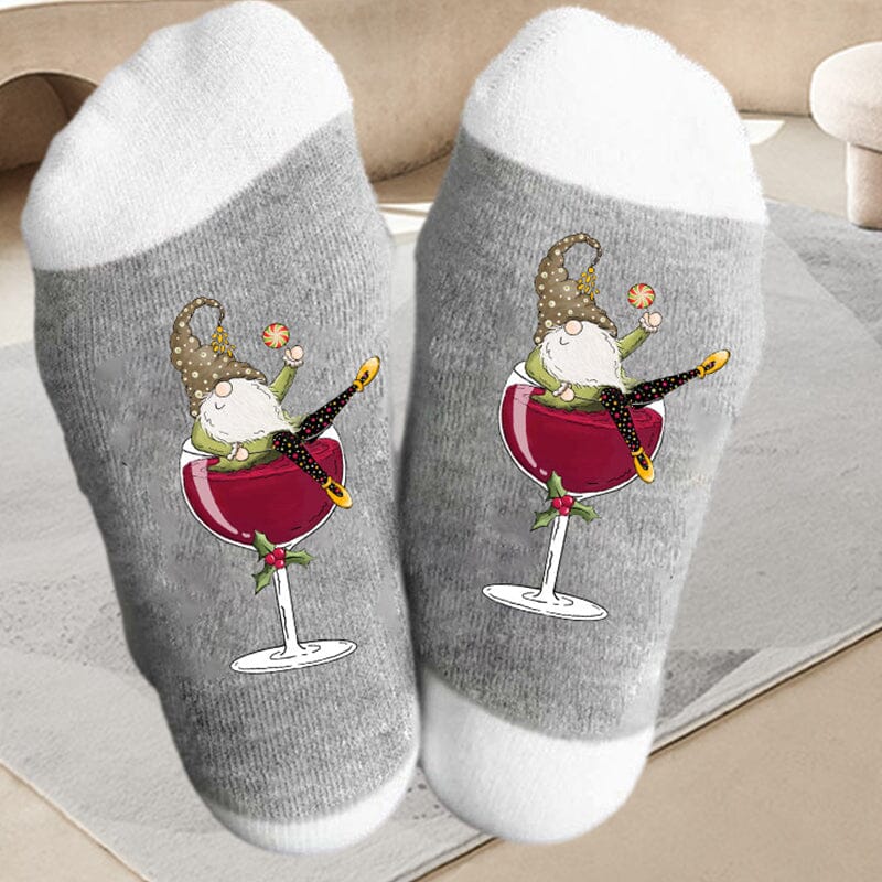 🧦Christmas Gnome Wine Glass Unisex Crew Socks🧦