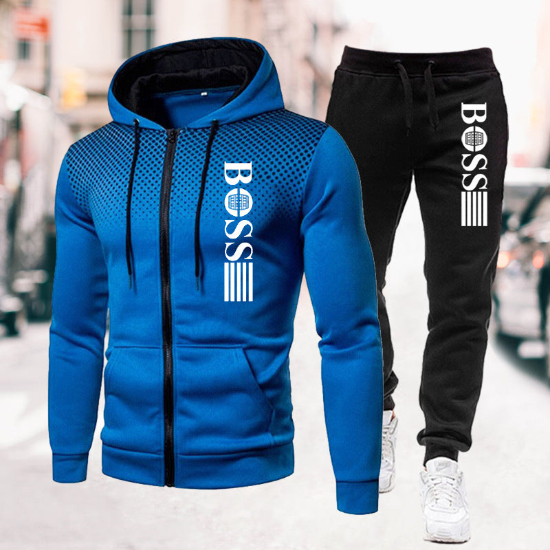 Men's Printed Zip Hoodie Sweatpants Set