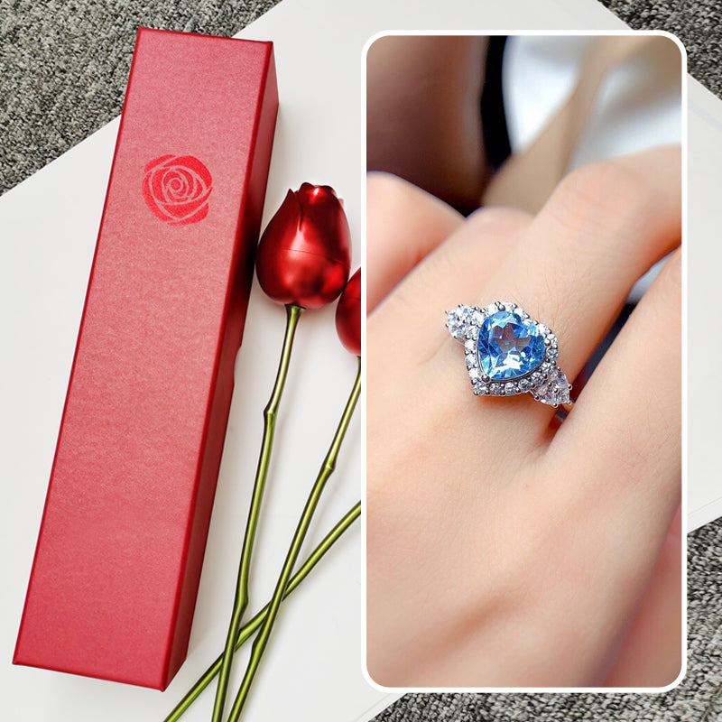 Blue and Red zicron ring necklace and earrings gift box