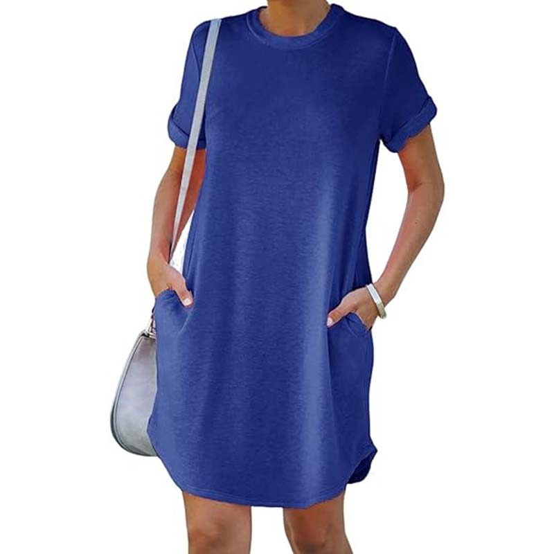 Casual Short Sleeve T-shirt Dress with Pockets