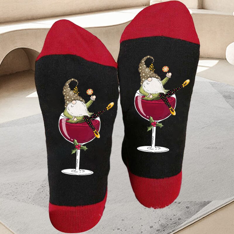 🧦Christmas Gnome Wine Glass Unisex Crew Socks🧦