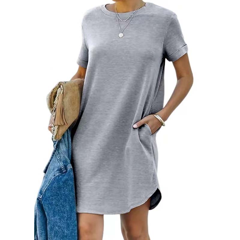 Casual Short Sleeve T-shirt Dress with Pockets