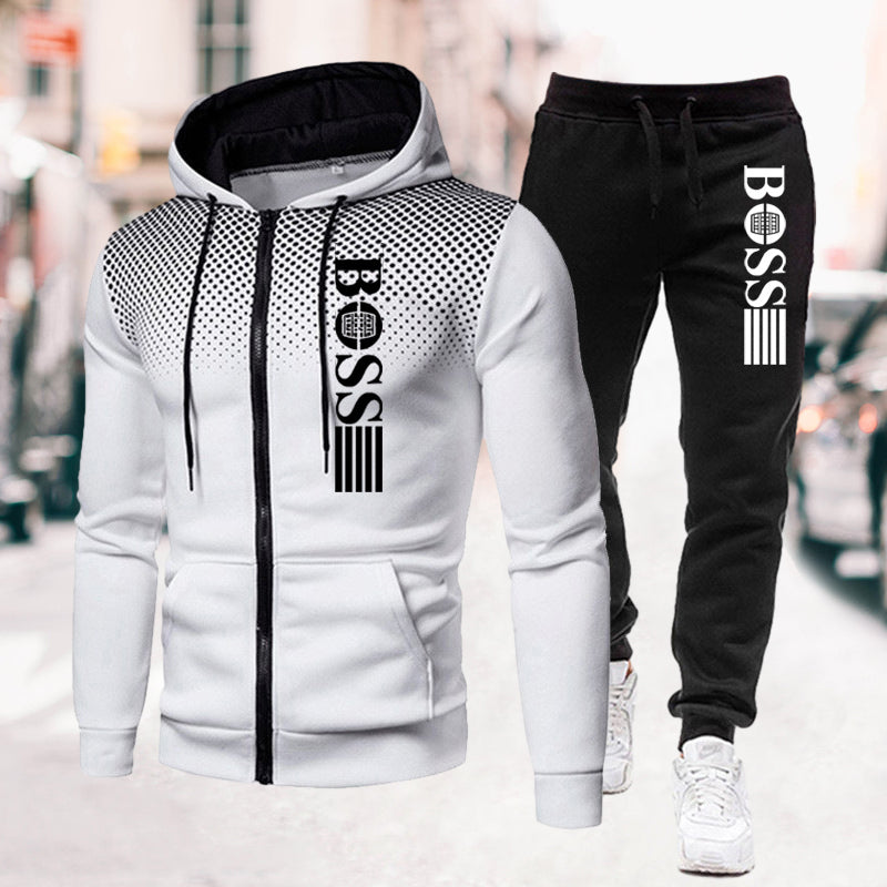 Men's Printed Zip Hoodie Sweatpants Set