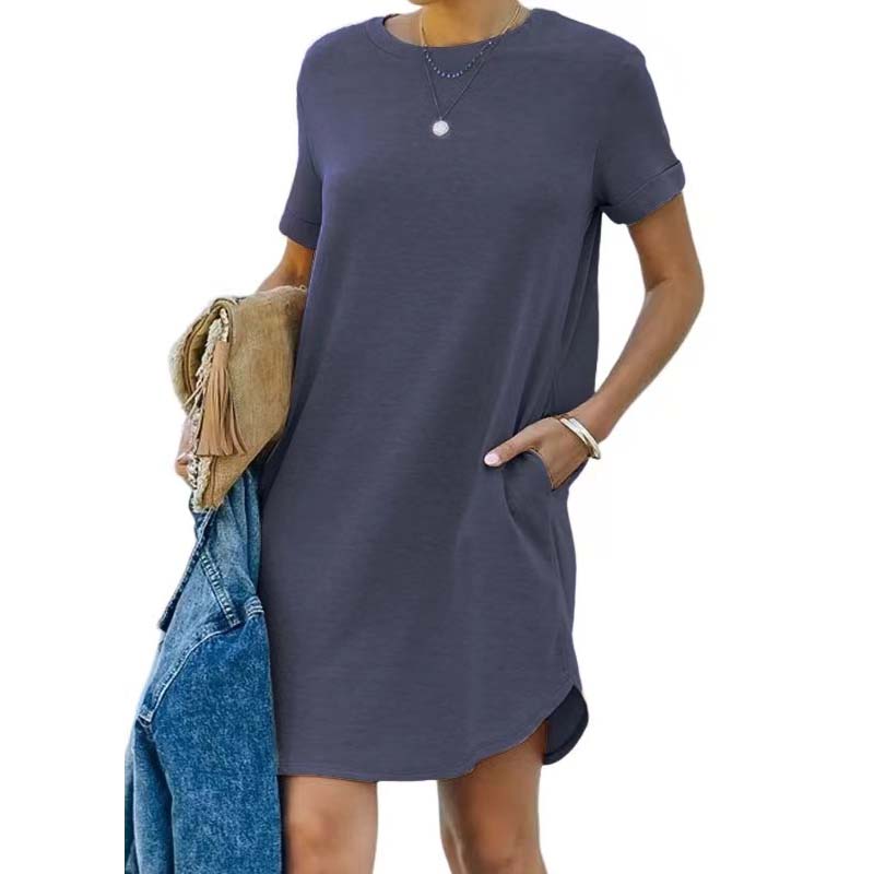 Casual Short Sleeve T-shirt Dress with Pockets