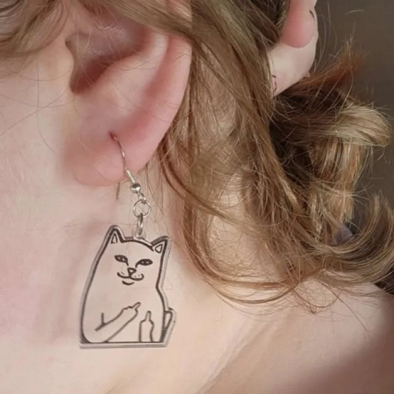 Fun middle finger cat earrings