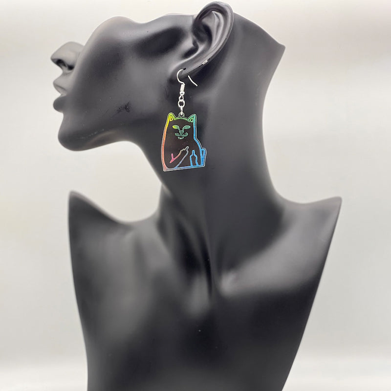 Fun middle finger cat earrings