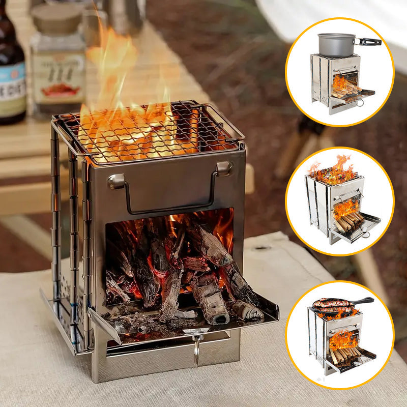 Outdoor Folding Wood Stove Mini Stainless Steel Barbecue Camping Picnic
