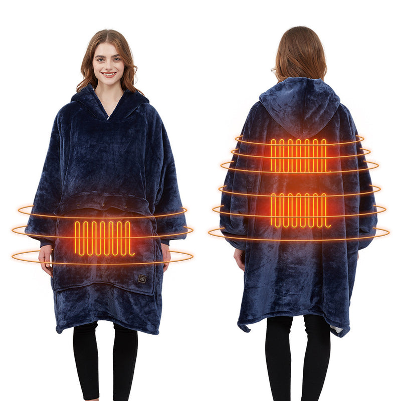 Double-layered velvet heated lazy Hoodie blanket