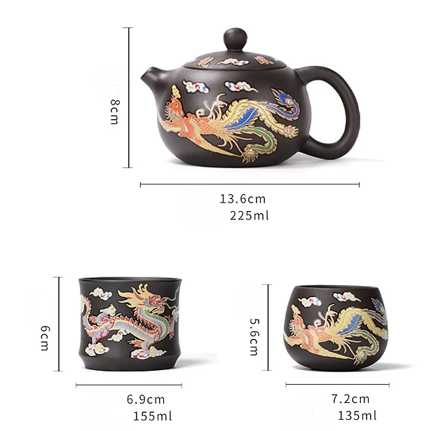 Dragon And Phoenix Purple Clay Teapot