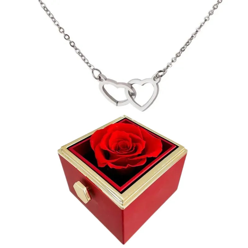 Two Hearts Necklace with rotating rose gift box
