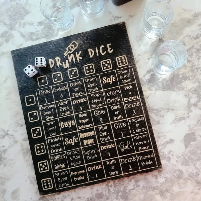 Don't go home tonight Dice Drinking Game