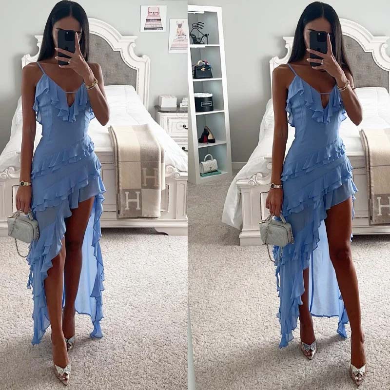 Sexy halter solid color dress gown