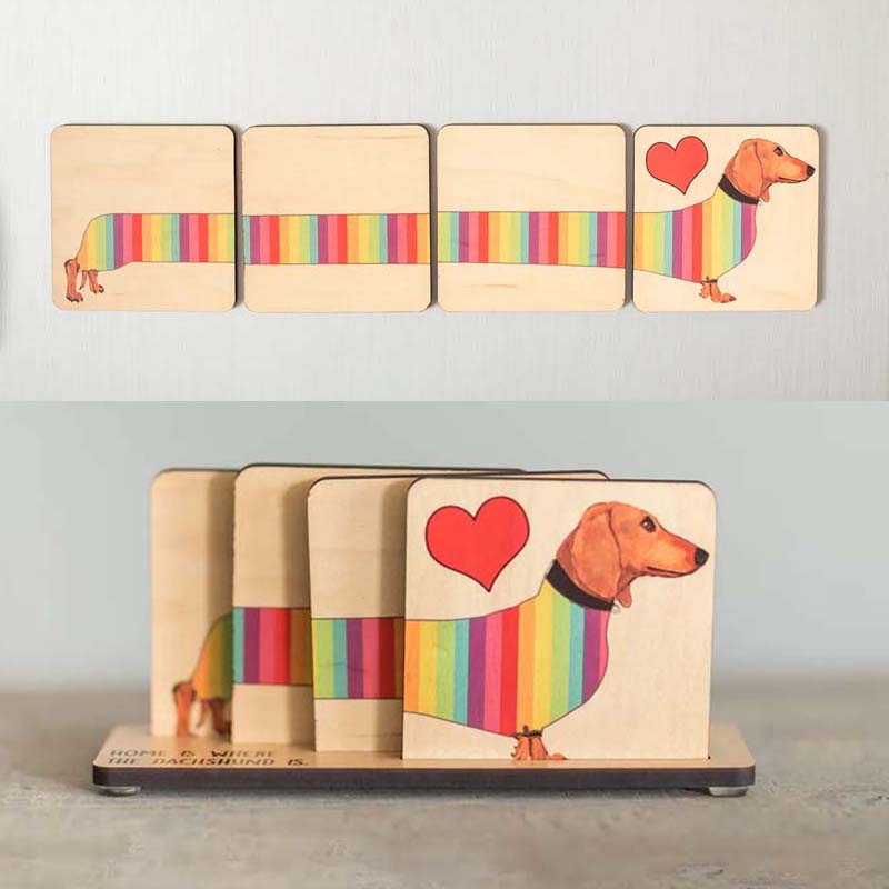 Dachshund Wood Coaster Set