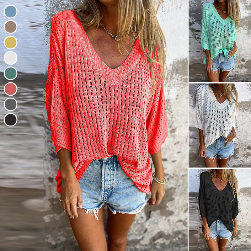 V-neck Hollow Knitted Top