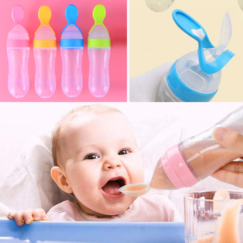 Baby Silicone Bottle Squeeze Spoon Feeder