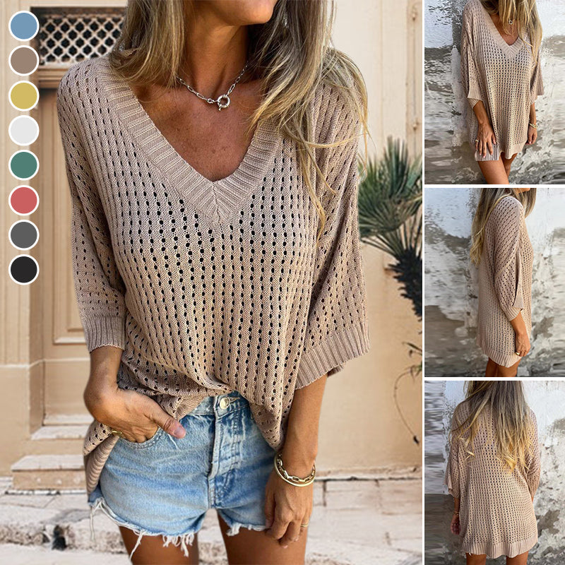 V-neck Hollow Knitted Top