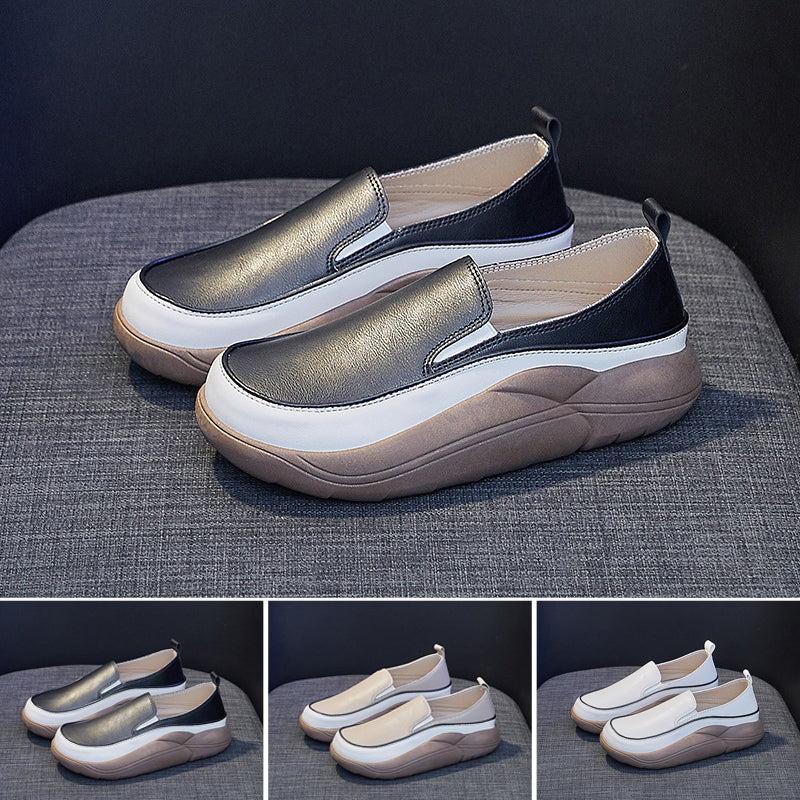 Thick Sole Low-cut Leather Shoes