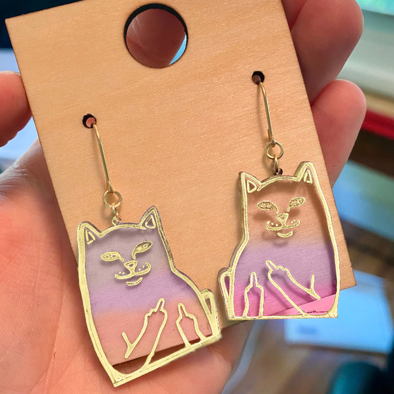 Fun middle finger cat earrings