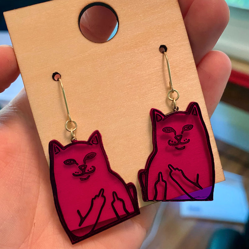 Fun middle finger cat earrings