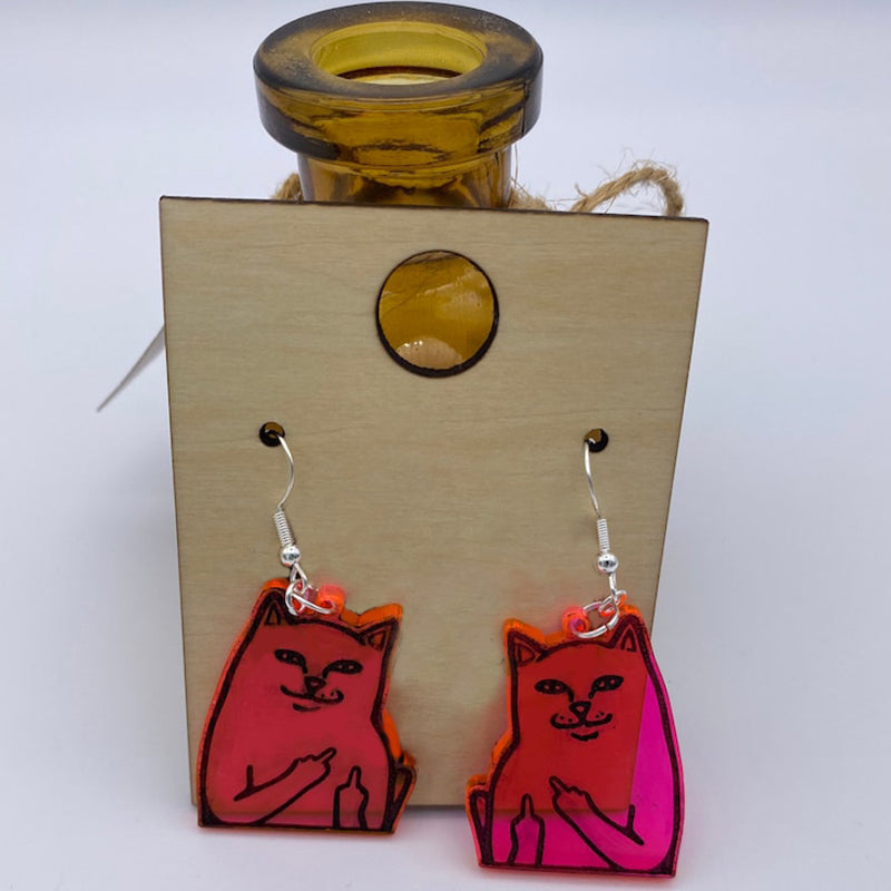 Fun middle finger cat earrings