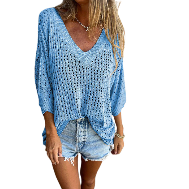 V-neck Hollow Knitted Top