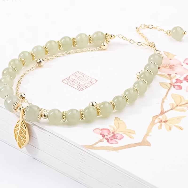 Hetian Jade Bracelet with Leaf