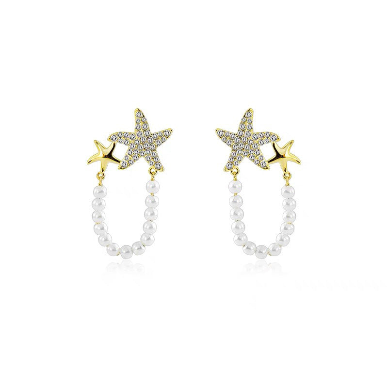 Diamond Starfish Pearl Earrings