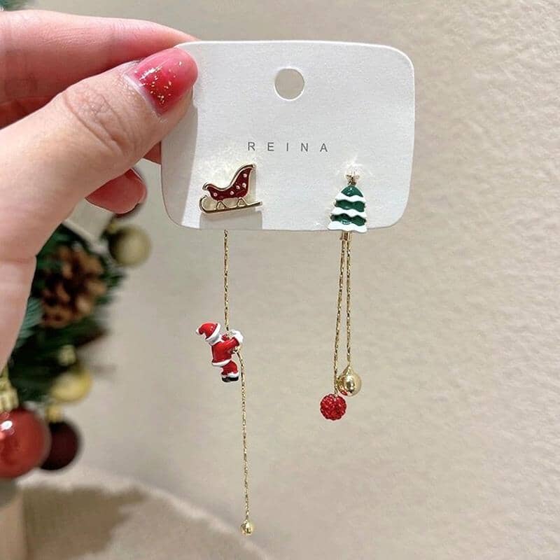 Asymmetrical Santa Claus Tassel Earrings