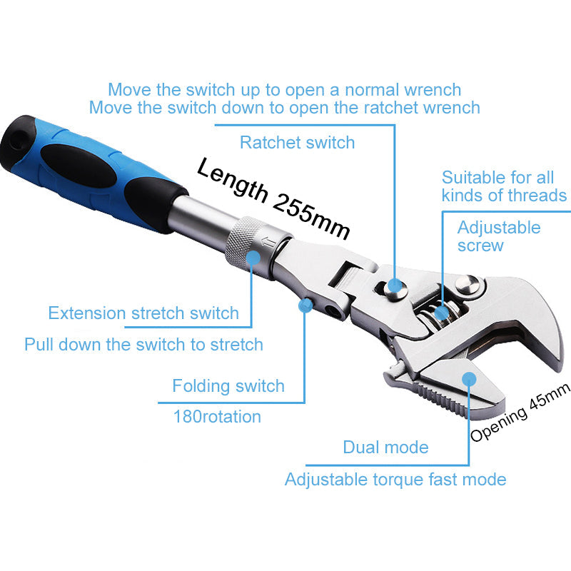 5 in 1 retractable adjustable wrench